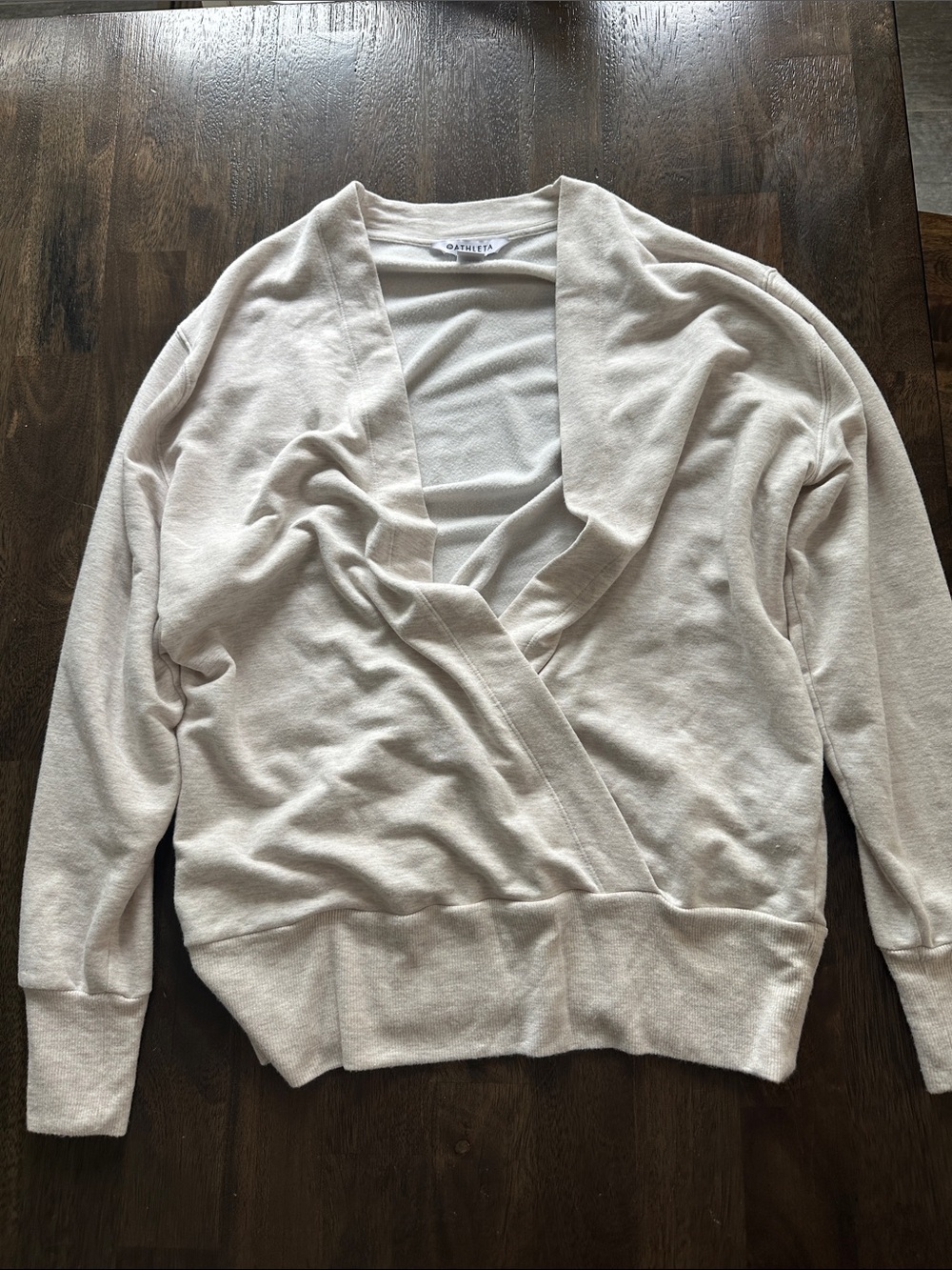 Athleta Light Beige Wrap-Front V-Neck Sweater